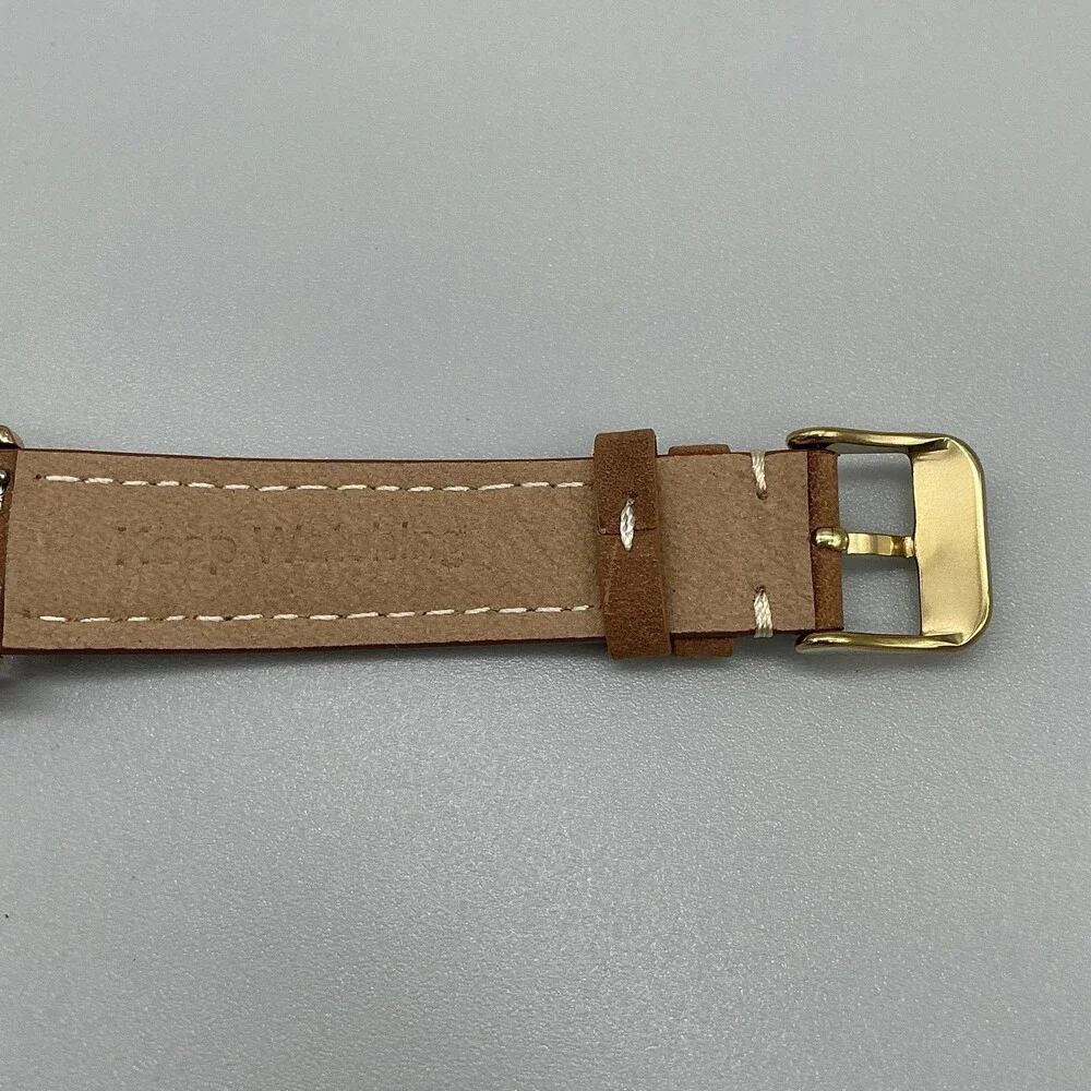 Binger B-3027L-1 Womens Watch 34mm White Dial Gold Tone Leather Date New Battery